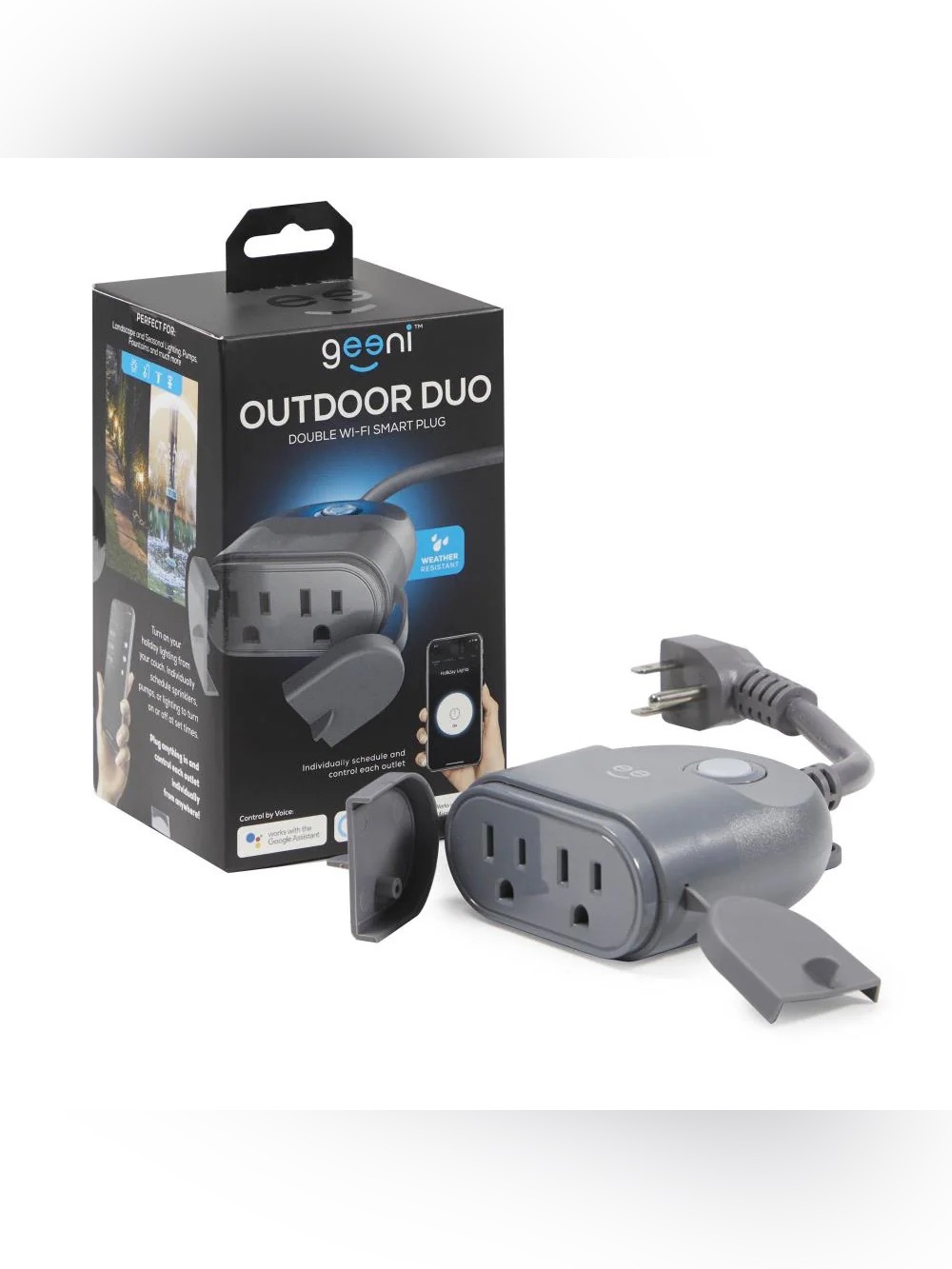 NEW Geeni Outdoor Duo Double Wi‑Fi Smart Plug in Dark Gray